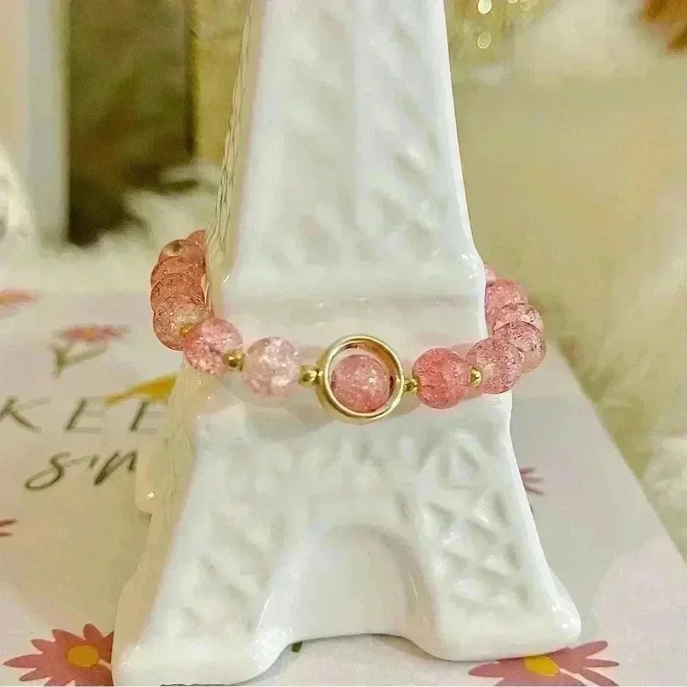 Pink beaded Flower Pendant Bracelet